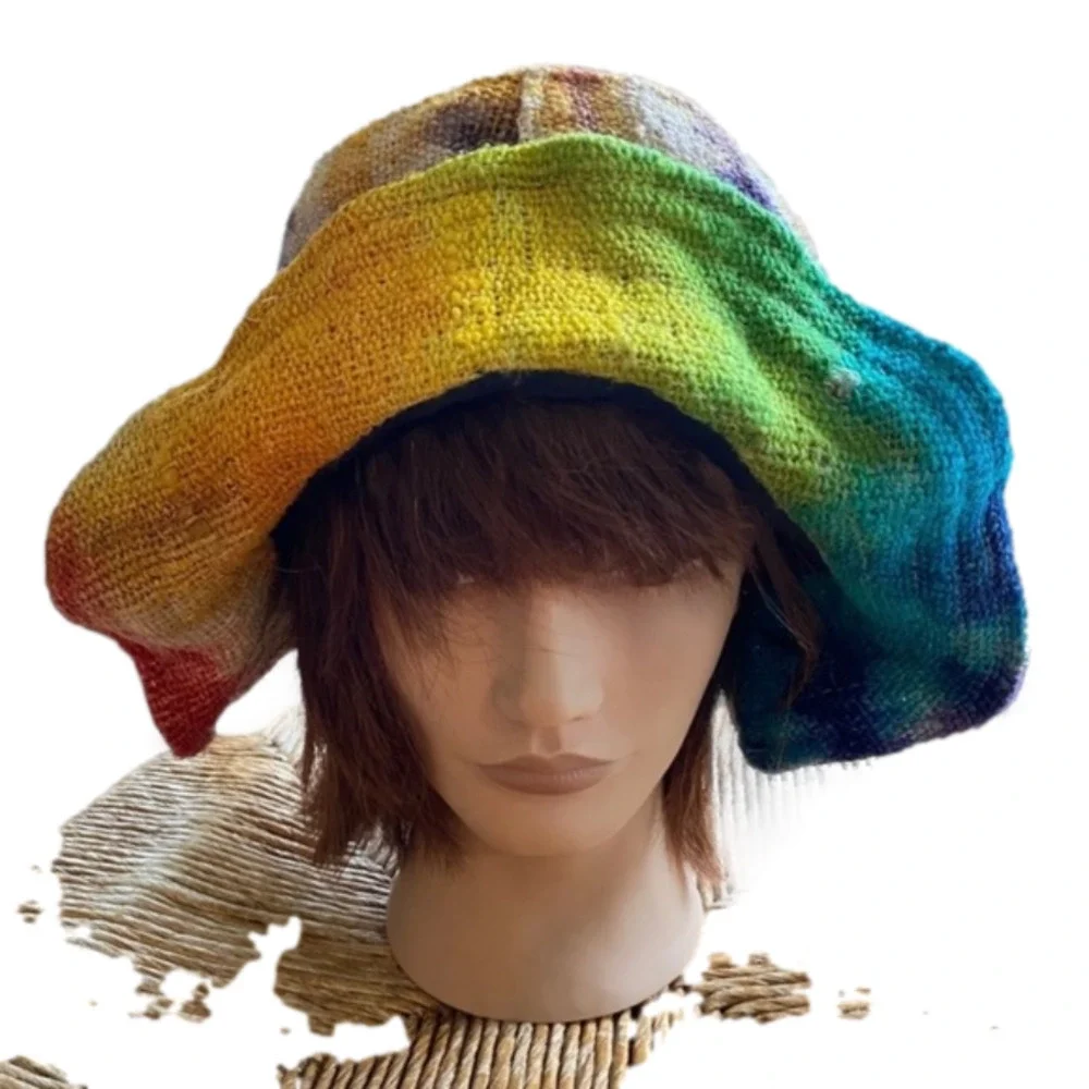 HEMP STRAW GYPSY STYLE ROSE RETRO TIE DYE HEMP HAT - Picture 2 of 7